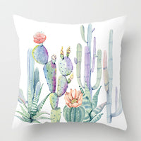 HKM-932179 Watercolor Cactus Flowers Green Succulents Cushion Cover, 45cm x 45cm, Durable Chemical Fiber, Easy Clean with Zipper