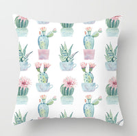 HKM-932179 Watercolor Cactus Flowers Green Succulents Cushion Cover, 45cm x 45cm, Durable Chemical Fiber, Easy Clean with Zipper