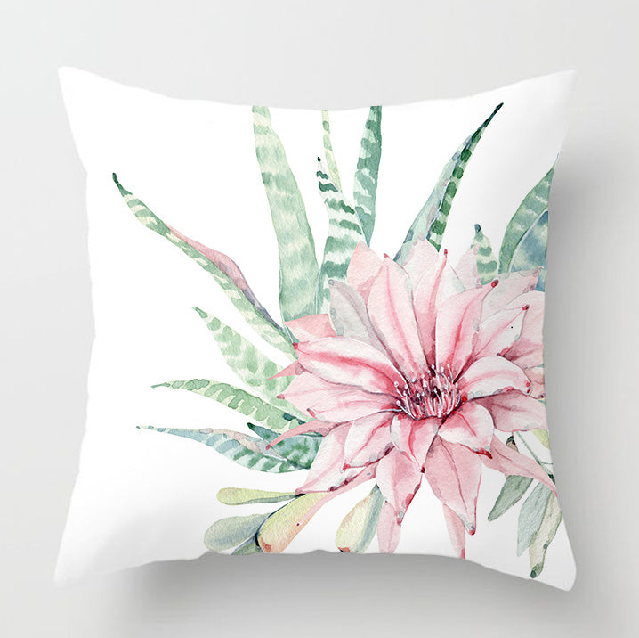 HKM-932179 Watercolor Cactus Flowers Green Succulents Cushion Cover, 45cm x 45cm, Durable Chemical Fiber, Easy Clean with Zipper