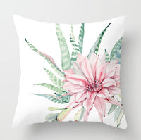 HKM-932179 Watercolor Cactus Flowers Green Succulents Cushion Cover, 45cm x 45cm, Durable Chemical Fiber, Easy Clean with Zipper
