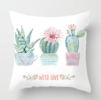 HKM-932179 Watercolor Cactus Flowers Green Succulents Cushion Cover, 45cm x 45cm, Durable Chemical Fiber, Easy Clean with Zipper