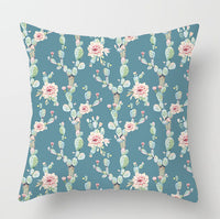 HKM-932179 Watercolor Cactus Flowers Green Succulents Cushion Cover, 45cm x 45cm, Durable Chemical Fiber, Easy Clean with Zipper