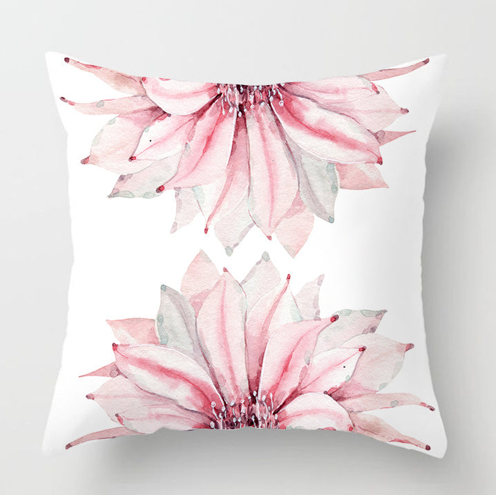 HKM-932179 Watercolor Cactus Flowers Green Succulents Cushion Cover, 45cm x 45cm, Durable Chemical Fiber, Easy Clean with Zipper