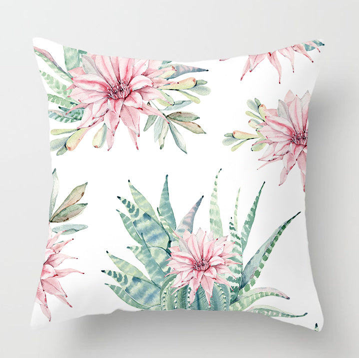 HKM-932179 Watercolor Cactus Flowers Green Succulents Cushion Cover, 45cm x 45cm, Durable Chemical Fiber, Easy Clean with Zipper