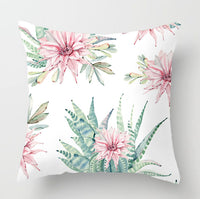 HKM-932179 Watercolor Cactus Flowers Green Succulents Cushion Cover, 45cm x 45cm, Durable Chemical Fiber, Easy Clean with Zipper