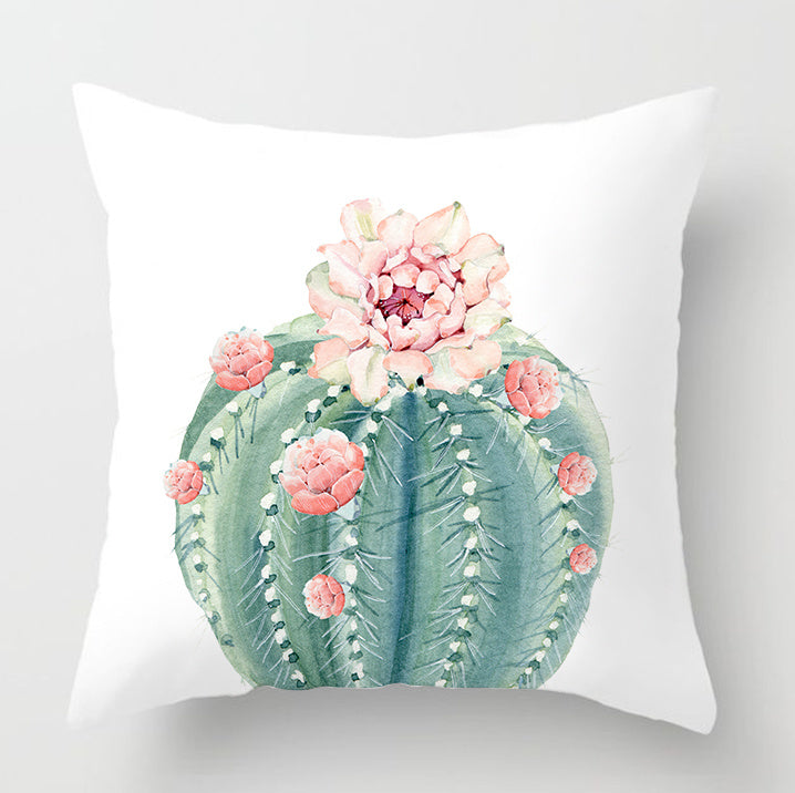 HKM-932179 Watercolor Cactus Flowers Green Succulents Cushion Cover, 45cm x 45cm, Durable Chemical Fiber, Easy Clean with Zipper