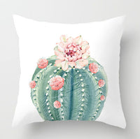 HKM-932179 Watercolor Cactus Flowers Green Succulents Cushion Cover, 45cm x 45cm, Durable Chemical Fiber, Easy Clean with Zipper