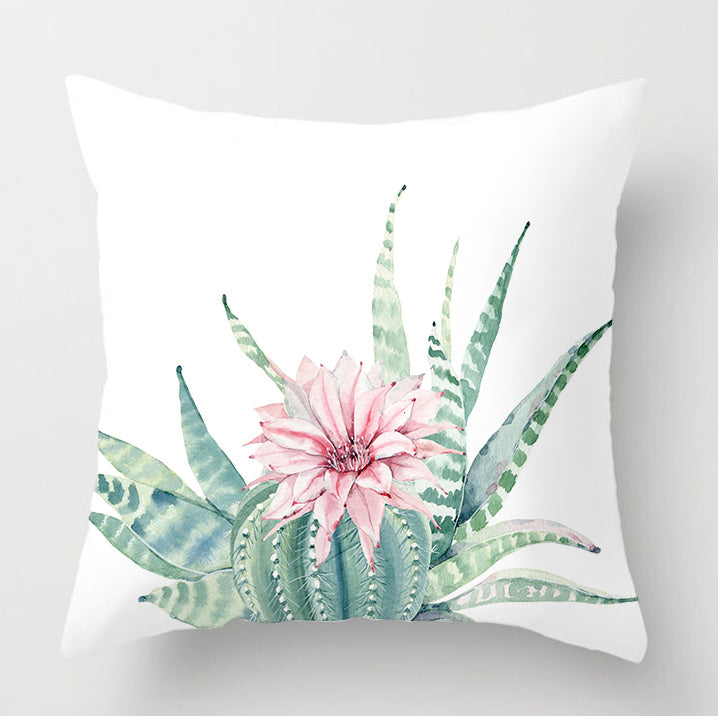 HKM-932179 Watercolor Cactus Flowers Green Succulents Cushion Cover, 45cm x 45cm, Durable Chemical Fiber, Easy Clean with Zipper