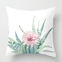 HKM-932179 Watercolor Cactus Flowers Green Succulents Cushion Cover, 45cm x 45cm, Durable Chemical Fiber, Easy Clean with Zipper