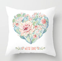 HKM-932179 Watercolor Cactus Flowers Green Succulents Cushion Cover, 45cm x 45cm, Durable Chemical Fiber, Easy Clean with Zipper