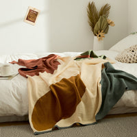 HKM-932883 Geometric Knitted Quilt Blanket for All Seasons - Bean Paste Powder & Sea Blue