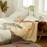 HKM-932883 Geometric Knitted Quilt Blanket for All Seasons - Bean Paste Powder & Sea Blue