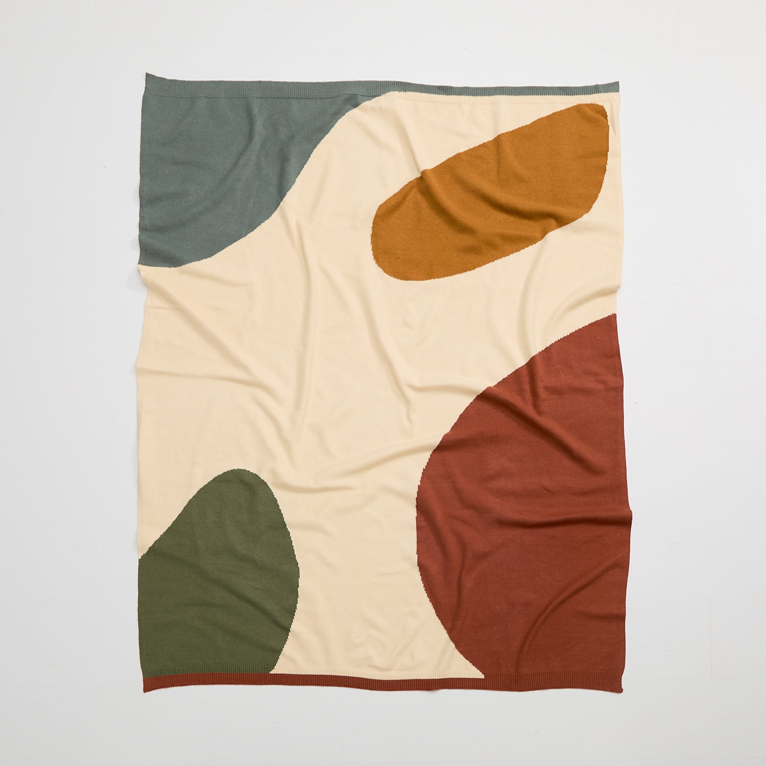 HKM-932883 Geometric Knitted Quilt Blanket for All Seasons - Bean Paste Powder & Sea Blue