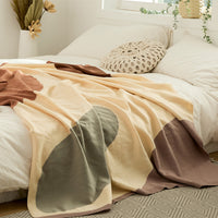 HKM-932883 Geometric Knitted Quilt Blanket for All Seasons - Bean Paste Powder & Sea Blue