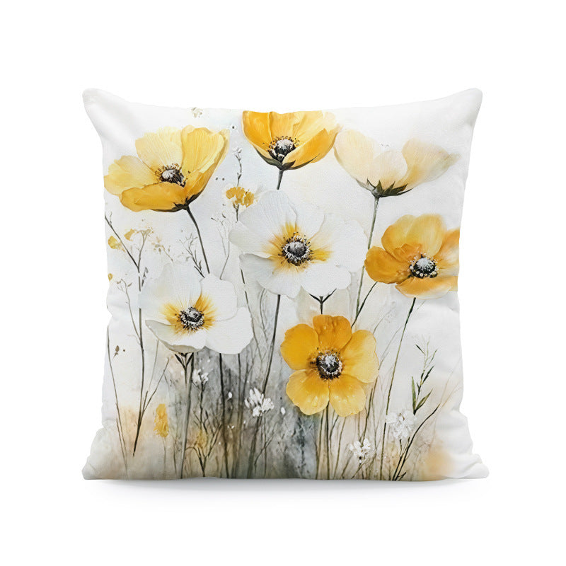 HKM-933011 Nordic Style Ink-Painting Plum Blossom Yellow Flower Cushion Cover 45x45cm