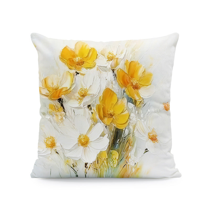 HKM-933011 Nordic Style Ink-Painting Plum Blossom Yellow Flower Cushion Cover 45x45cm