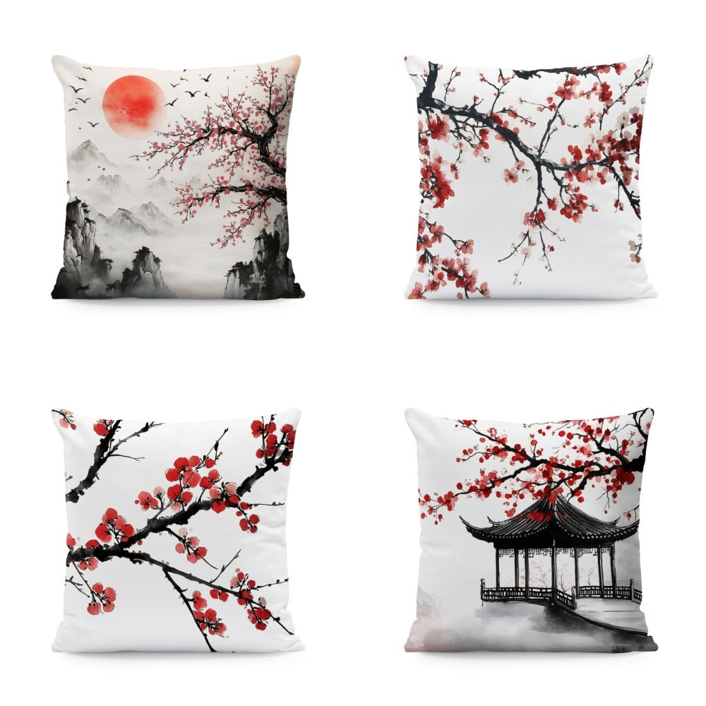 HKM-933011 Nordic Style Ink-Painting Plum Blossom Yellow Flower Cushion Cover 45x45cm