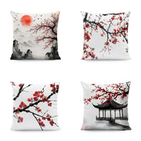 HKM-933011 Nordic Style Ink-Painting Plum Blossom Yellow Flower Cushion Cover 45x45cm
