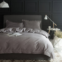 HKM-933267 Luxury Cotton Four-Piece Bedding Set with Embroidered Design and Double Strand Weave