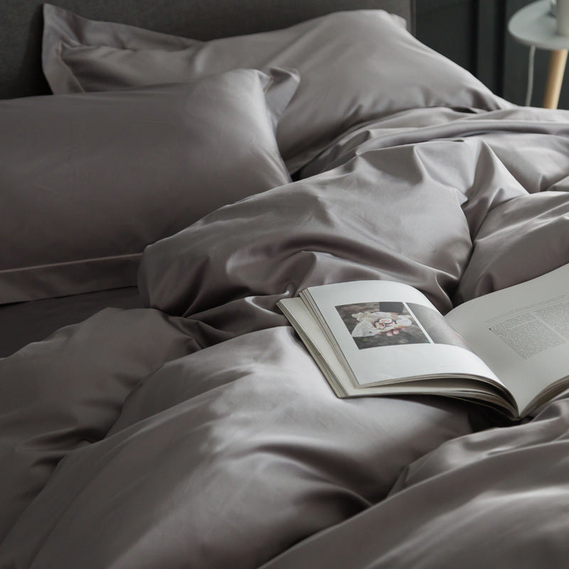 HKM-933267 Luxury Cotton Four-Piece Bedding Set with Embroidered Design and Double Strand Weave