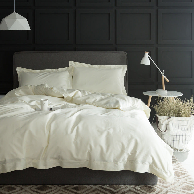 HKM-933267 Luxury Cotton Four-Piece Bedding Set with Embroidered Design and Double Strand Weave
