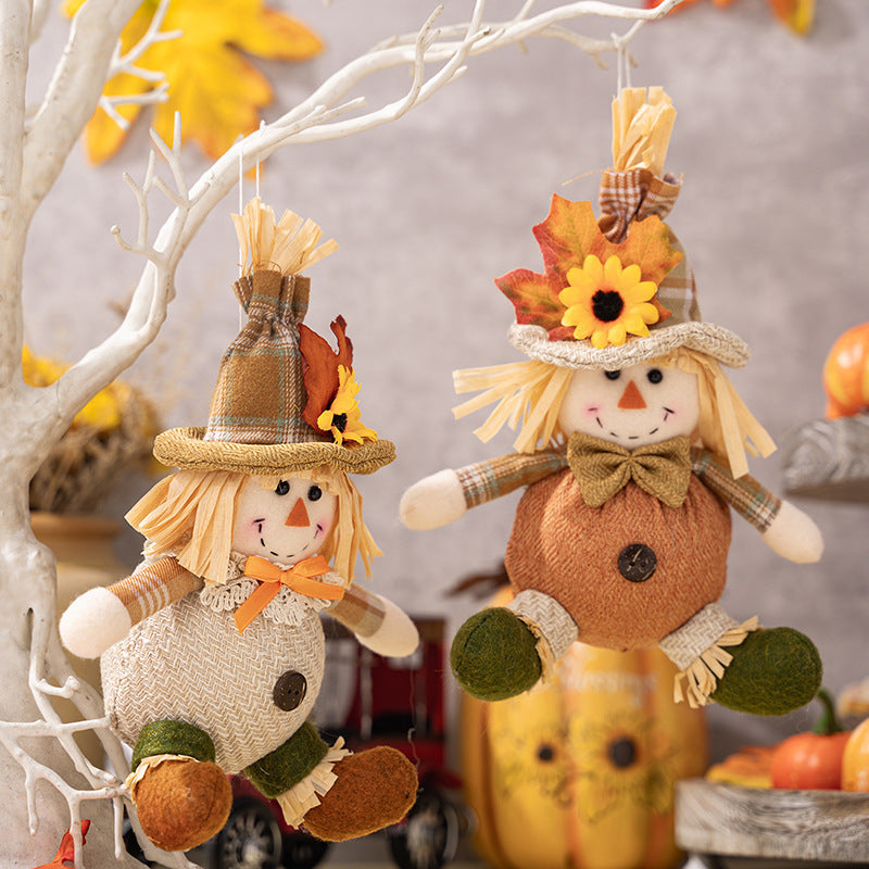 HKM-933395 Harvest Season Scarecrow Pendant for Thanksgiving Decorations - Polyester Cloth Ornament