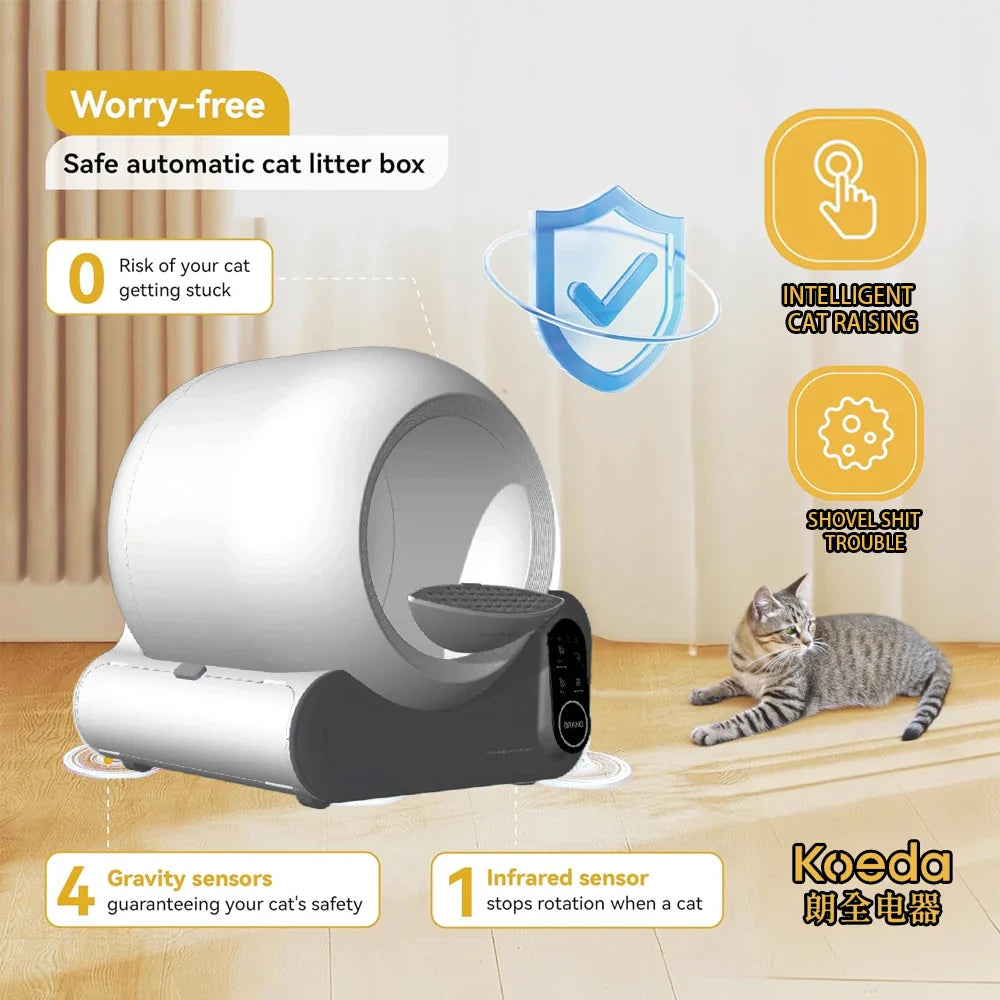 KTX-933395 Intelligent Self-Cleaning Cat Litter Box with APP Control, Large 70L Capacity, Dust-Free Design