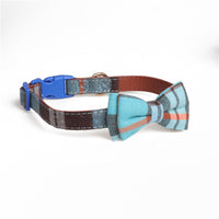 HKM-933779 Bowknot Adjustable Traction Collar for Dogs in Lattice Design, Made of 100% Cotton and PU Leather, Suitable for All Breeds