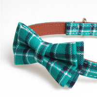HKM-933779 Bowknot Adjustable Traction Collar for Dogs in Lattice Design, Made of 100% Cotton and PU Leather, Suitable for All Breeds