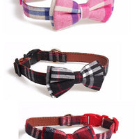 HKM-933779 Bowknot Adjustable Traction Collar for Dogs in Lattice Design, Made of 100% Cotton and PU Leather, Suitable for All Breeds