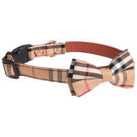 HKM-933779 Bowknot Adjustable Traction Collar for Dogs in Lattice Design, Made of 100% Cotton and PU Leather, Suitable for All Breeds