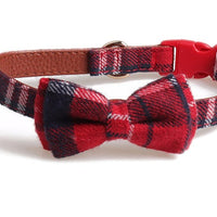 HKM-933779 Bowknot Adjustable Traction Collar for Dogs in Lattice Design, Made of 100% Cotton and PU Leather, Suitable for All Breeds