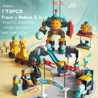 HKM-933843 2 in 1 Building Blocks Set - Assemble a Robot or Train Toy for Kids, Educational Plastic Model, Compatible & Fun