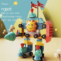 HKM-933843 2 in 1 Building Blocks Set - Assemble a Robot or Train Toy for Kids, Educational Plastic Model, Compatible & Fun