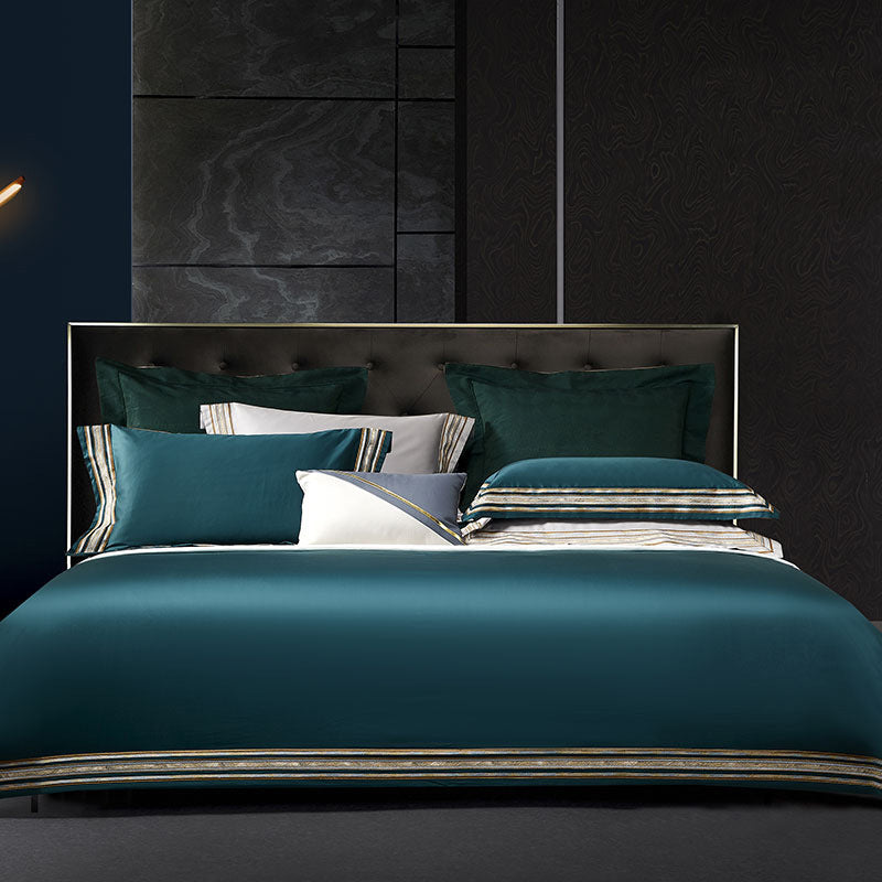 HKM-934035 Light Luxury Solid 140 Thread Count Pima Cotton Four Piece Bedding Set