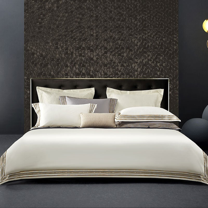 HKM-934035 Light Luxury Solid 140 Thread Count Pima Cotton Four Piece Bedding Set