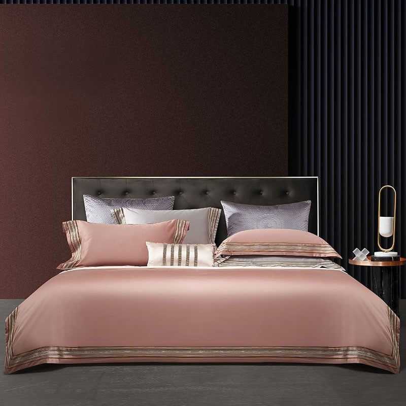 HKM-934035 Light Luxury Solid 140 Thread Count Pima Cotton Four Piece Bedding Set