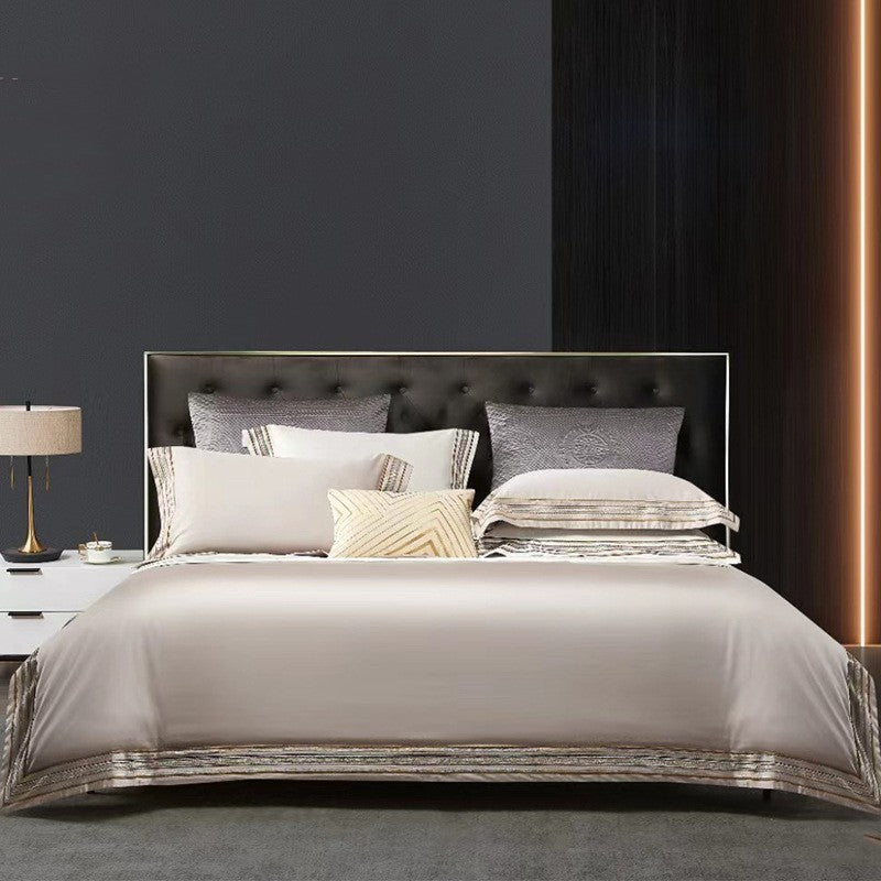 HKM-934035 Light Luxury Solid 140 Thread Count Pima Cotton Four Piece Bedding Set