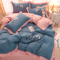HKM-934099 Brushed Cotton Summer Cartoon Quilt Set - 4-Piece Bedding Collection for 1.5m to 2.0m Beds