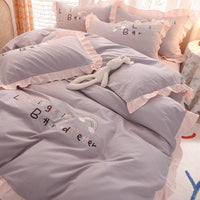 HKM-934099 Brushed Cotton Summer Cartoon Quilt Set - 4-Piece Bedding Collection for 1.5m to 2.0m Beds