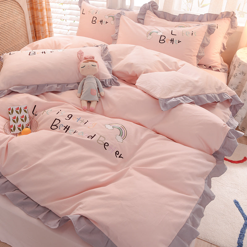 HKM-934099 Brushed Cotton Summer Cartoon Quilt Set - 4-Piece Bedding Collection for 1.5m to 2.0m Beds