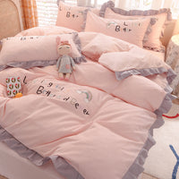 HKM-934099 Brushed Cotton Summer Cartoon Quilt Set - 4-Piece Bedding Collection for 1.5m to 2.0m Beds