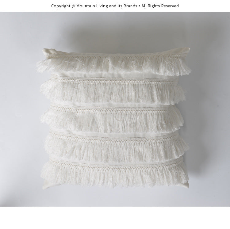 HKM-934227 Nordic Style Plaid Cotton and Linen Pillow Cover with Tassels - Multiple Color Options