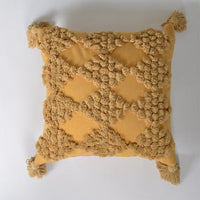 HKM-934227 Nordic Style Plaid Cotton and Linen Pillow Cover with Tassels - Multiple Color Options