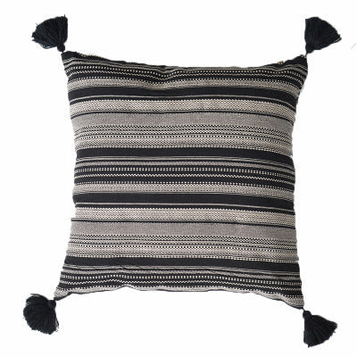 HKM-934227 Nordic Style Plaid Cotton and Linen Pillow Cover with Tassels - Multiple Color Options