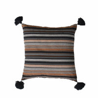 HKM-934227 Nordic Style Plaid Cotton and Linen Pillow Cover with Tassels - Multiple Color Options