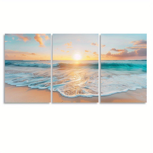 HKM-934355 3-Piece Decorative Canvas Wall Art Set featuring Watercolor Designs of Sea Life - Octopus, Turtle, and Seahorse