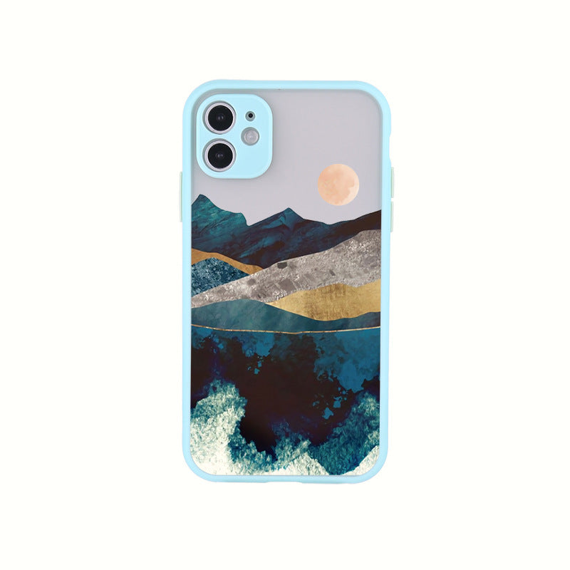 HKM-934355 Sunset Hills Forest Relief Anti-Fall TPU Phone Case for iPhone