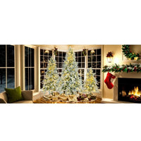 HKM-934547 6FT Pre-Lit Artificial Snow Flocked Christmas Tree with 300 Multi-Color LED Lights and 8 Flashing Modes