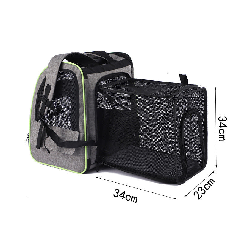 HKM-934547 Large Capacity Portable Pet Backpack - Breathable Oxford Cloth Handbag in Gray and Black